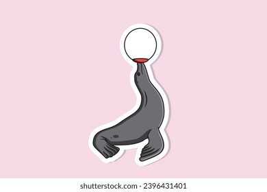 Cute seal, sea animal with round lamp sticker design vector illustration. Animal nature icon concept. Cute seal sticker design logo icon.