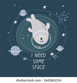 Cute seal in space - vector illustration. Vector print ideal for baby texil and posters.