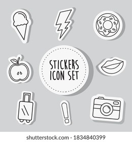 cute seal stamp and stickers line style icon set design, badges ornament and fashion theme Vector illustration