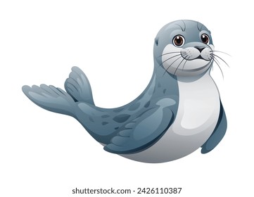 Cute seal swimming. Vector cartoon illustration isolated on white background