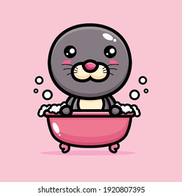 cute seal taking a bath