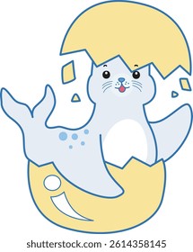Cute Seal vector icon. Funny baby Seal animal series stock illustration. Life of fluffy Seal designs.
baby seal crack of eggs