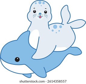 Cute Seal vector icon. Funny baby Seal animal series stock illustration. Life of fluffy Seal designs.
baby seal riding a whale
