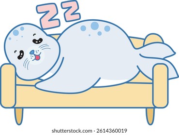 Cute Seal vector icon. Funny baby Seal animal series stock illustration. Life of fluffy Seal designs.
baby seal sleeping in the chair
