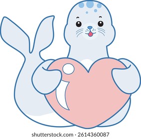Cute Seal vector icon. Funny baby Seal animal series stock illustration. Life of fluffy Seal designs.
baby seal bring a love heart
