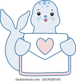 Cute Seal vector icon. Funny baby Seal animal series stock illustration. Life of fluffy Seal designs.
baby seal bring an envelope
