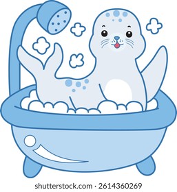 Cute Seal vector icon. Funny baby Seal animal series stock illustration. Life of fluffy Seal designs.
baby seal in the bathroom
