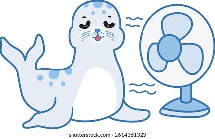 Cute Seal vector icon. Funny baby Seal animal series stock illustration. Life of fluffy Seal designs.
baby seal feel the air from the fan
