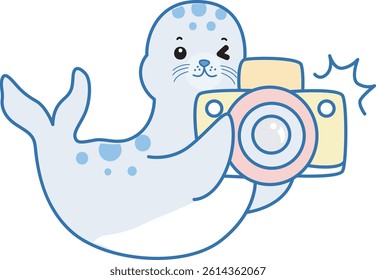Cute Seal vector icon. Funny baby Seal animal series stock illustration. Life of fluffy Seal designs.
baby seal take a photo