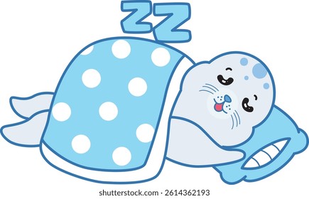 Cute Seal vector icon. Funny baby Seal animal series stock illustration. Life of fluffy Seal designs.
baby seal was sleeping with blanket