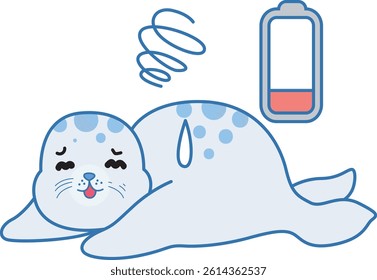 Cute Seal vector icon. Funny baby Seal animal series stock illustration. Life of fluffy Seal designs.
baby seal was tirrd