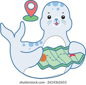 Cute Seal vector icon. Funny baby Seal animal series stock illustration. Life of fluffy Seal designs.
baby seal see the map
