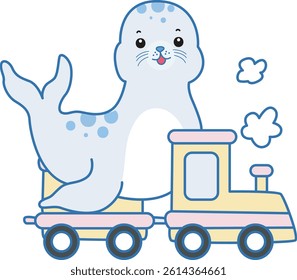Cute Seal vector icon. Funny baby Seal animal series stock illustration. Life of fluffy Seal designs.
baby seal with train