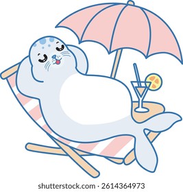 Cute Seal vector icon. Funny baby Seal animal series stock illustration. Life of fluffy Seal designs.
baby seal relax in the beach
