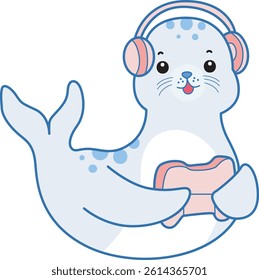 Cute Seal vector icon. Funny baby Seal animal series stock illustration. Life of fluffy Seal designs.
baby seal playing a game
