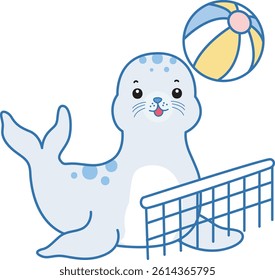 Cute Seal vector icon. Funny baby Seal animal series stock illustration. Life of fluffy Seal designs.
baby seal playing a volleyball
