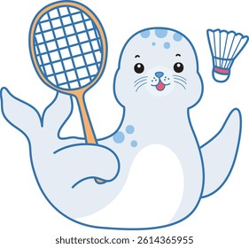 Cute Seal vector icon. Funny baby Seal animal series stock illustration. Life of fluffy Seal designs.
baby seal playing a badminton
