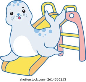 Cute Seal vector icon. Funny baby Seal animal series stock illustration. Life of fluffy Seal designs.
baby seal playing in the sliding
