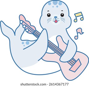 Cute Seal vector icon. Funny baby Seal animal series stock illustration. Life of fluffy Seal designs.
baby seal playing a guitar