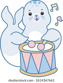 Cute Seal vector icon. Funny baby Seal animal series stock illustration. Life of fluffy Seal designs.
baby seal playing a drum in the carnival