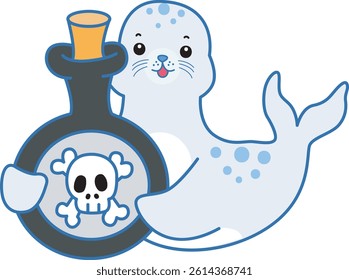 Cute Seal vector icon. Funny baby Seal animal series stock illustration. Life of fluffy Seal designs.
baby seal bring a toxic potion

