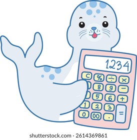 Cute Seal vector icon. Funny baby Seal animal series stock illustration. Life of fluffy Seal designs.
baby seal bring a calculator
