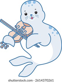 Cute Seal vector icon. Funny baby Seal animal series stock illustration. Life of fluffy Seal designs.
baby seal playing a violin
