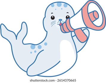 Cute Seal vector icon. Funny baby Seal animal series stock illustration. Life of fluffy Seal designs.
baby seal bring a loudspeaker
