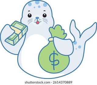 Cute Seal vector icon. Funny baby Seal animal series stock illustration. Life of fluffy Seal designs.
baby seal bring a lot of money
