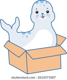 Cute Seal vector icon. Funny baby Seal animal series stock illustration. Life of fluffy Seal designs.
baby seal in the box