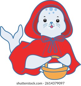Cute Seal vector icon. Funny baby Seal animal series stock illustration. Life of fluffy Seal designs.
baby seal with red riding hood costume
