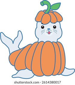 Cute Seal vector icon. Funny baby Seal animal series stock illustration. Life of fluffy Seal designs.
baby seal wearing a pumpkin costume