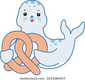 Cute Seal vector icon. Funny baby Seal animal series stock illustration. Life of fluffy Seal designs.
baby seal bring a waffle

