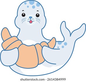 Cute Seal vector icon. Funny baby Seal animal series stock illustration. Life of fluffy Seal designs.
baby seal bring a bread

