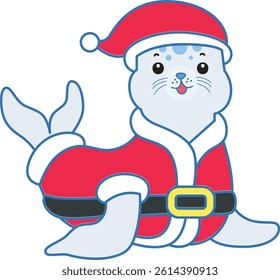 Cute Seal vector icon. Funny baby Seal animal series stock illustration. Life of fluffy Seal designs.
baby Santa Claus seal
