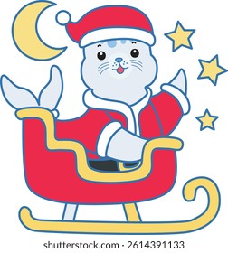 Cute Seal vector icon. Funny baby Seal animal series stock illustration. Life of fluffy Seal designs.
baby Santa seal with Christmas train