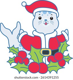 Cute Seal vector icon. Funny baby Seal animal series stock illustration. Life of fluffy Seal designs.
baby Santa seal with Cherry decoration