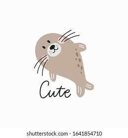 Cute seal vector illustration. Vector print ideal for baby texil and posters.