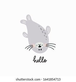 Cute seal vector illustration. Vector print ideal for baby texil and posters.
