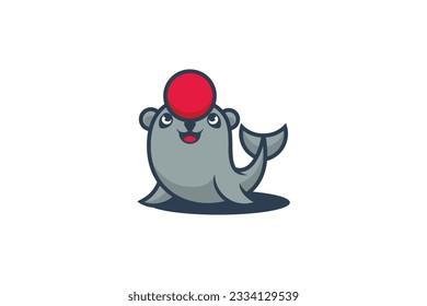 cute seal vector template logo design