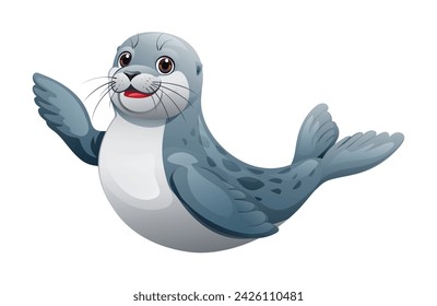 Cute seal waving hand. Vector cartoon illustration isolated on white background