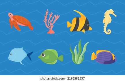 Cute Sealife Icon Set Design