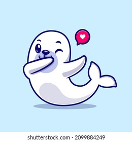 Cute Seals Dabbing Cartoon Vector Icon Illustration. Animal Nature Icon Concept Isolated Premium Vector. Flat Cartoon Style