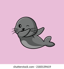 Cute Seals Dabbing Cartoon Vector Icon Illustration. Science Technology Flat Cartoon Concept