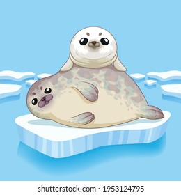 Cute seals family cartoon character design. vector Illustration.