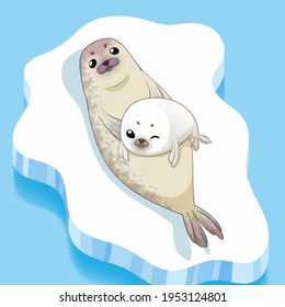 Cute seals family cartoon character design. vector Illustration.