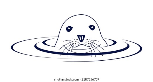 Las focas finas en el diseño mínimo del agua. Concepto aislado de animales de foca. Ilustración lineal del vector marino