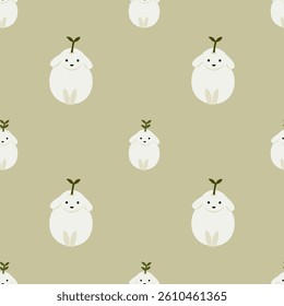 cute Seamlees pattern Featuring adoroble white dog with Green Leaf Sprouts on head.Ideal for textiles,packaging,wall decor.
