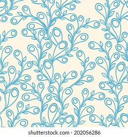 cute seamless abstract background with branches with blue leaves. vector illustration