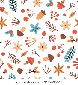 cute seamless autumn pattern with woodland elements